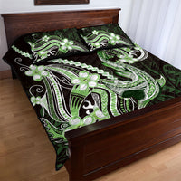 Green Black Aloha Hawaii Quilt Bed Set Polynesian Shark Tattoo Plumeria