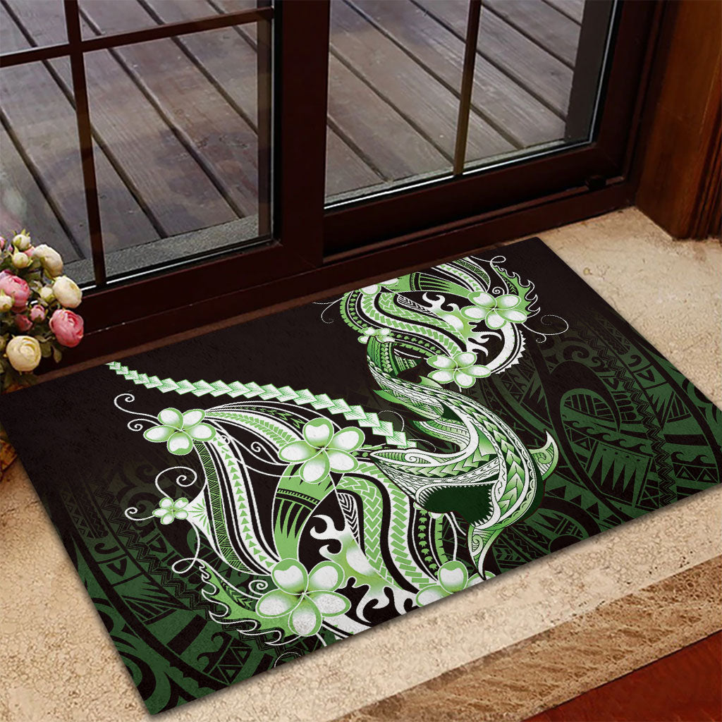 Green Black Aloha Hawaii Rubber Doormat Polynesian Shark Tattoo Plumeria