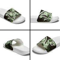 Green Black Aloha Hawaii Slide Sandals Polynesian Shark Tattoo Plumeria