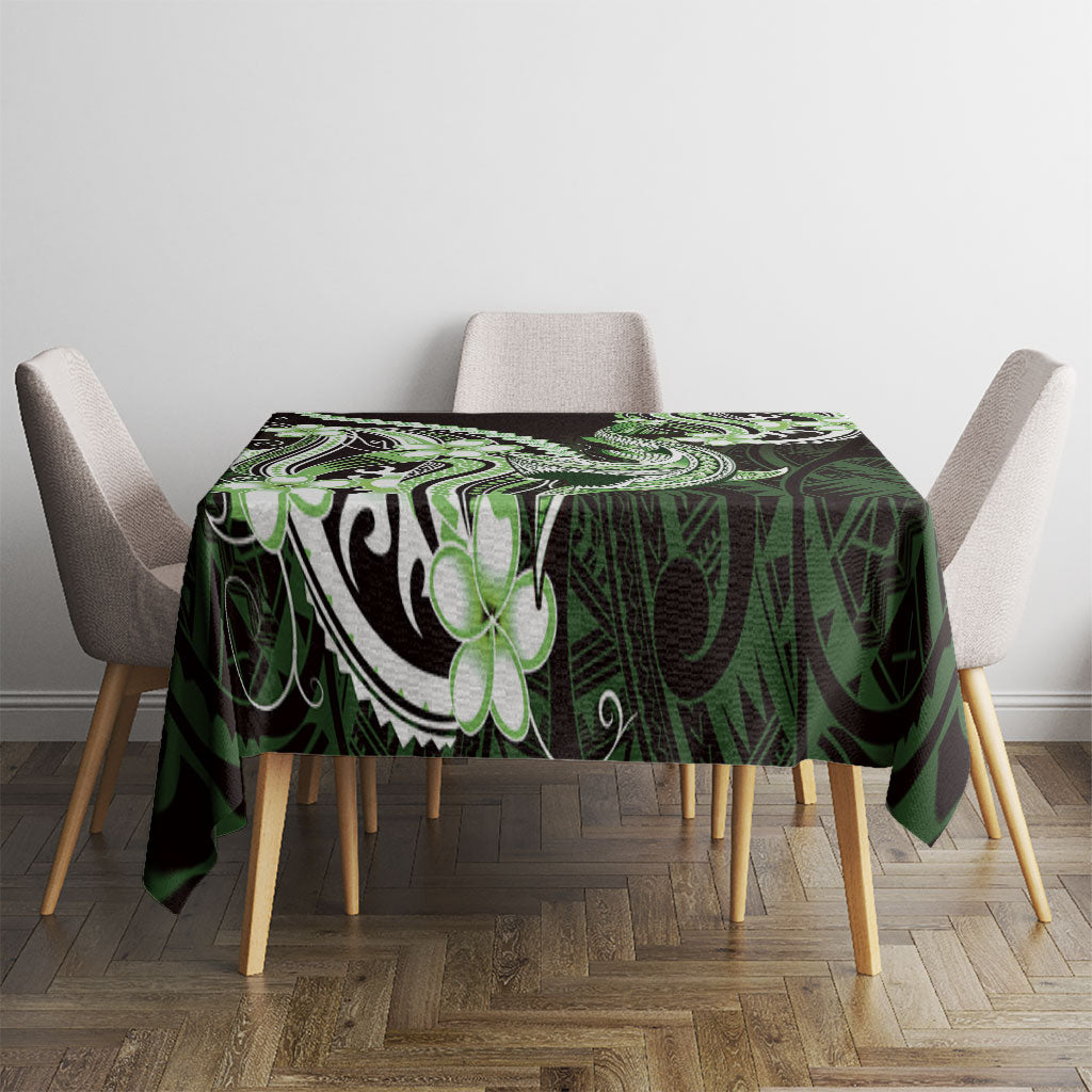 Green Black Aloha Hawaii Tablecloth Polynesian Shark Tattoo Plumeria