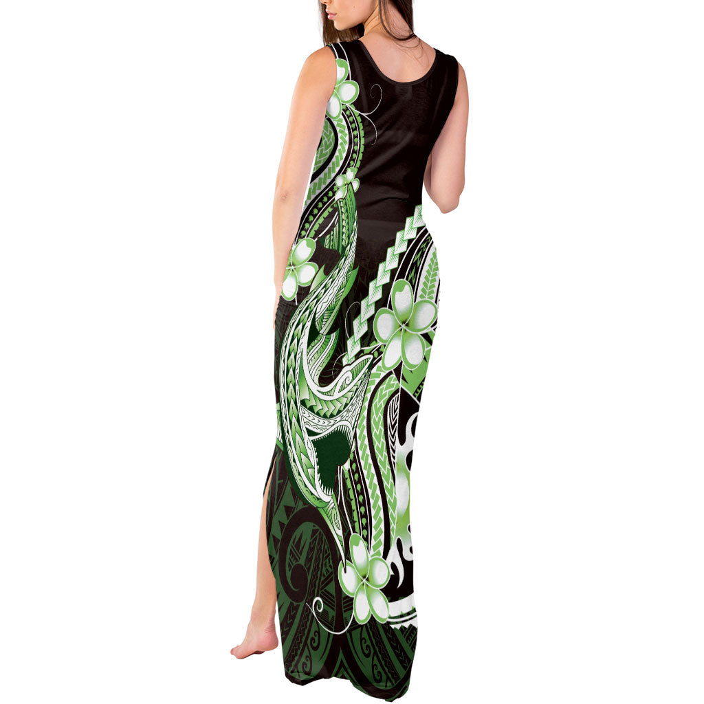 Green Black Aloha Hawaii Tank Maxi Dress Polynesian Shark Tattoo Plumeria
