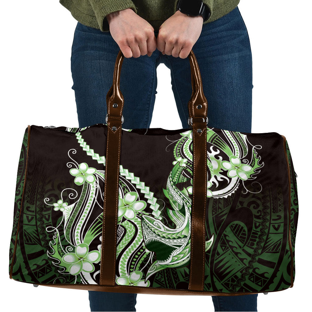 Green Black Aloha Hawaii Travel Bag Polynesian Shark Tattoo Plumeria