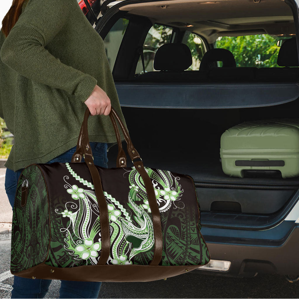 Green Black Aloha Hawaii Travel Bag Polynesian Shark Tattoo Plumeria