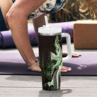 Green Black Aloha Hawaii Tumbler With Handle Polynesian Shark Tattoo Plumeria