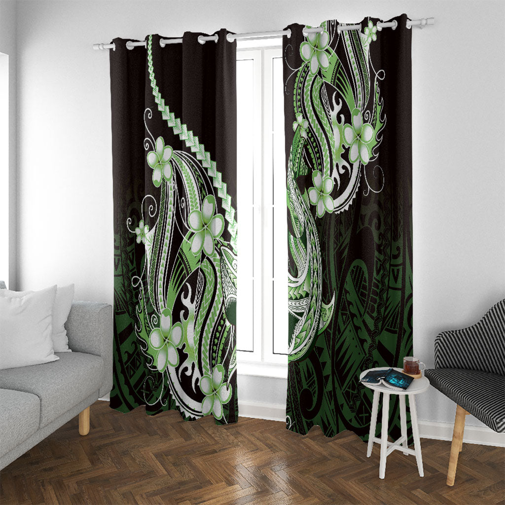 Green Black Aloha Hawaii Window Curtain Polynesian Shark Tattoo Plumeria
