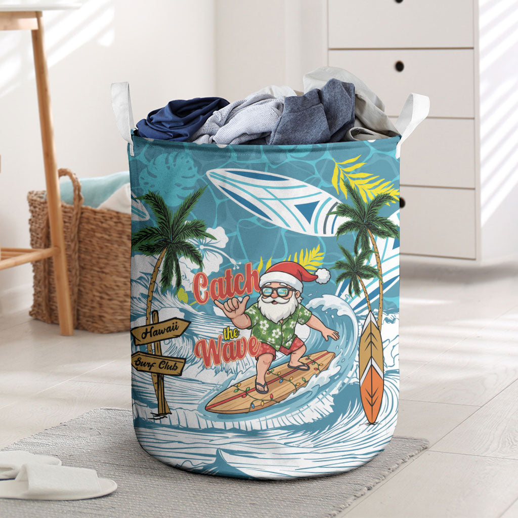 Hawaii Summer Christmas Laundry Basket Surfing Santa Shaka Catch The Wave LT14 Teal - Polynesian Pride