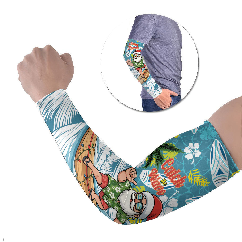 Hawaii Summer Christmas Arm Sleeves Surfing Santa Shaka Catch The Wave