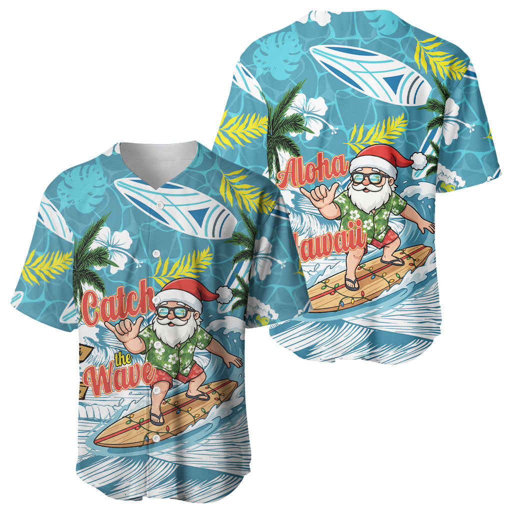 Hawaii Summer Christmas Baseball Jersey Surfing Santa Shaka Catch The Wave