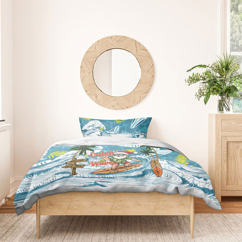 Hawaii Summer Christmas Bedding Set Surfing Santa Shaka Catch The Wave