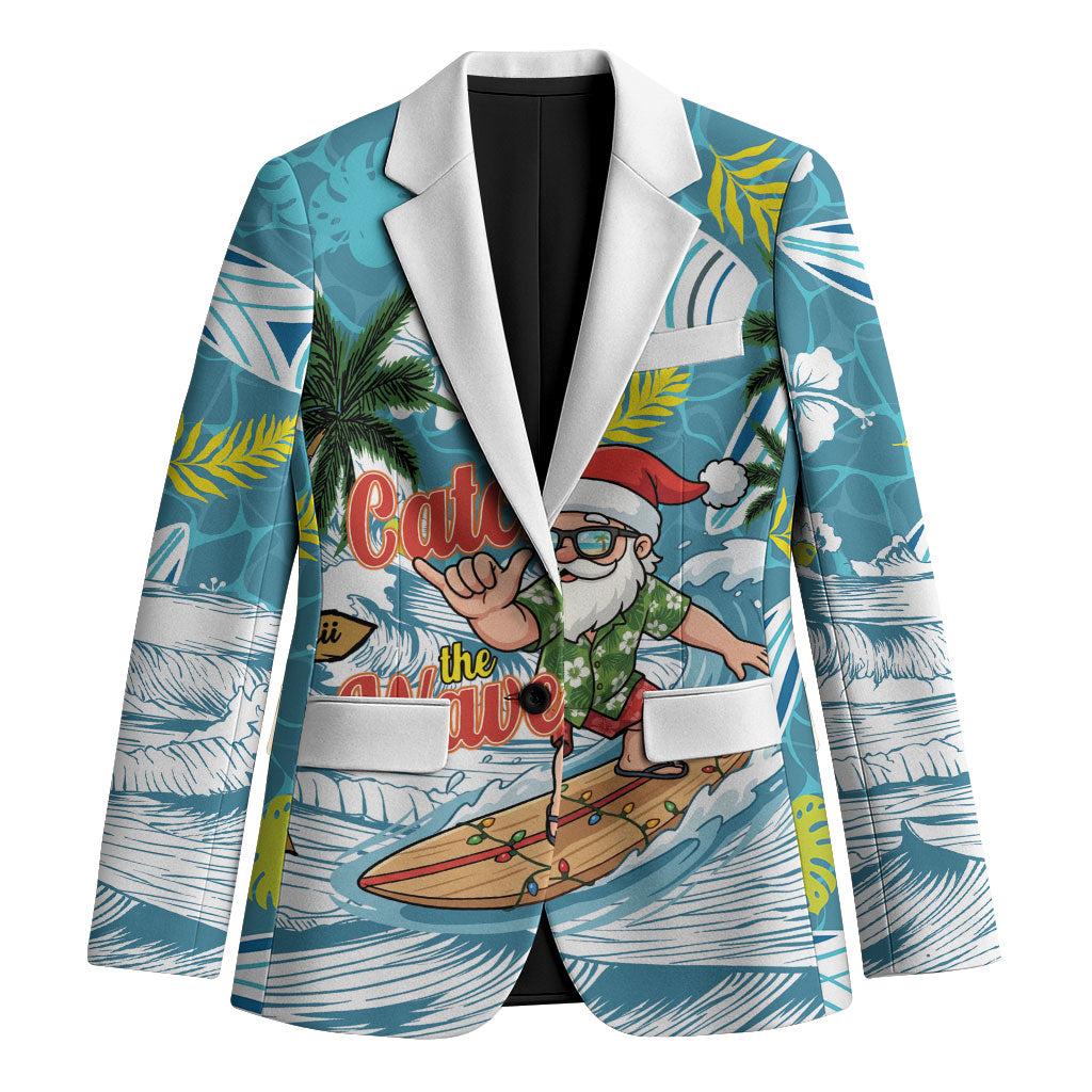 Hawaii Summer Christmas Blazer Surfing Santa Shaka Catch The Wave LT14 Unisex Teal - Polynesian Pride