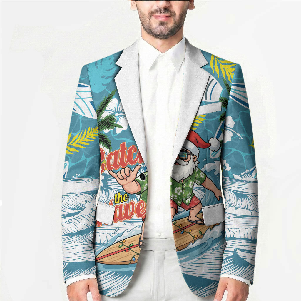 Hawaii Summer Christmas Blazer Surfing Santa Shaka Catch The Wave
