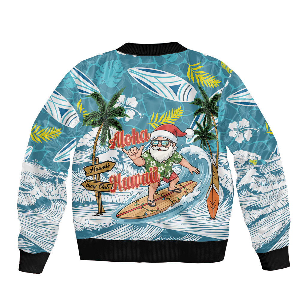 Hawaii Summer Christmas Bomber Jacket Surfing Santa Shaka Catch The Wave