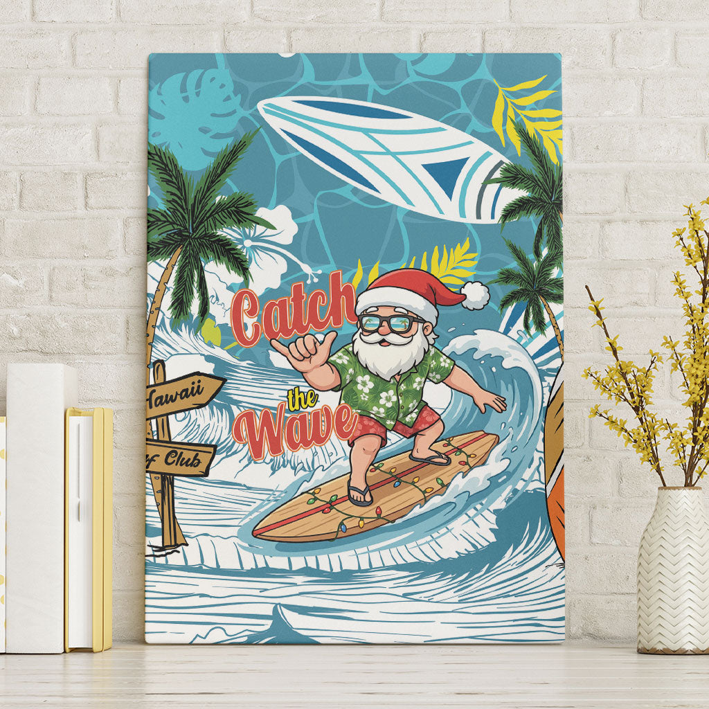 Hawaii Summer Christmas Canvas Wall Art Surfing Santa Shaka Catch The Wave