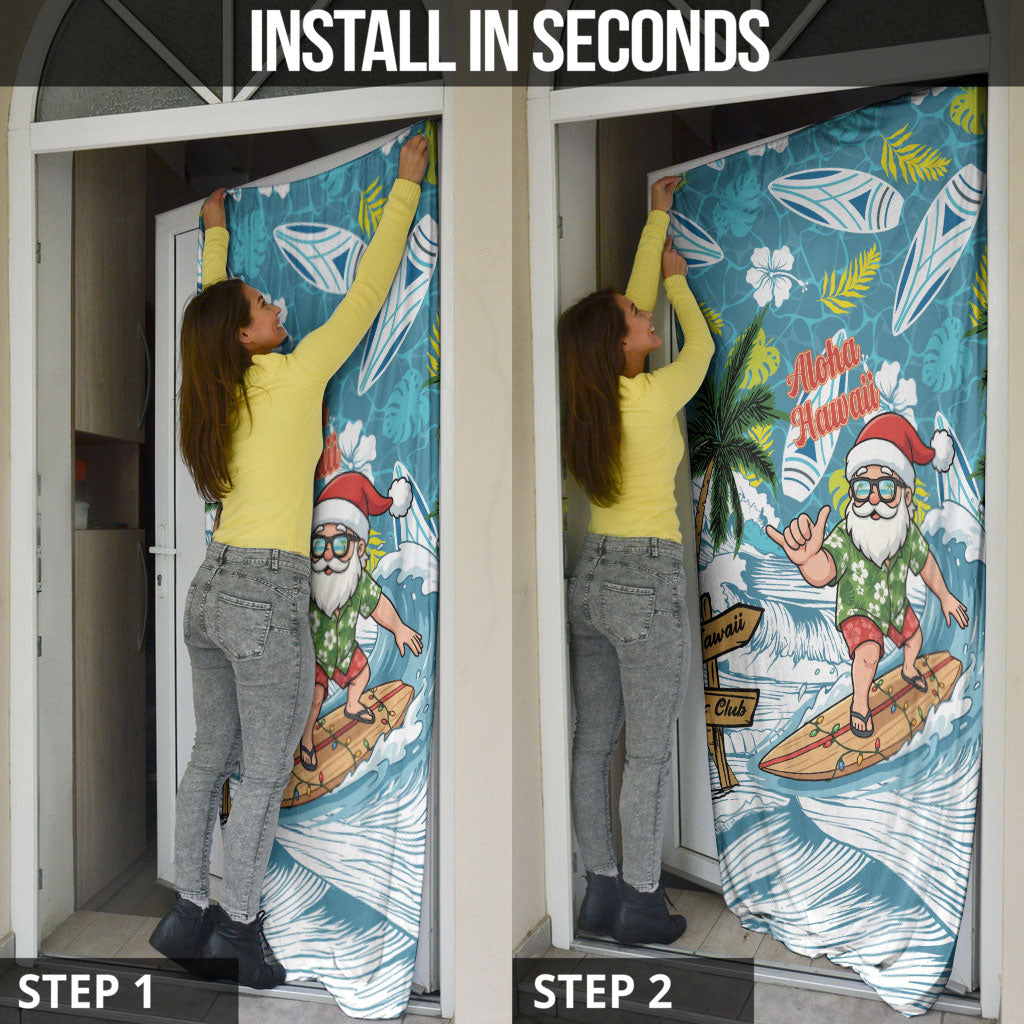 Hawaii Summer Christmas Door Cover Surfing Santa Shaka Catch The Wave