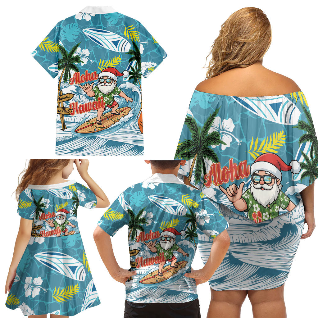 Hawaii Summer Christmas Family Matching Off Shoulder Short Dress and Hawaiian Shirt Surfing Santa Shaka Catch The Wave LT14 - Polynesian Pride