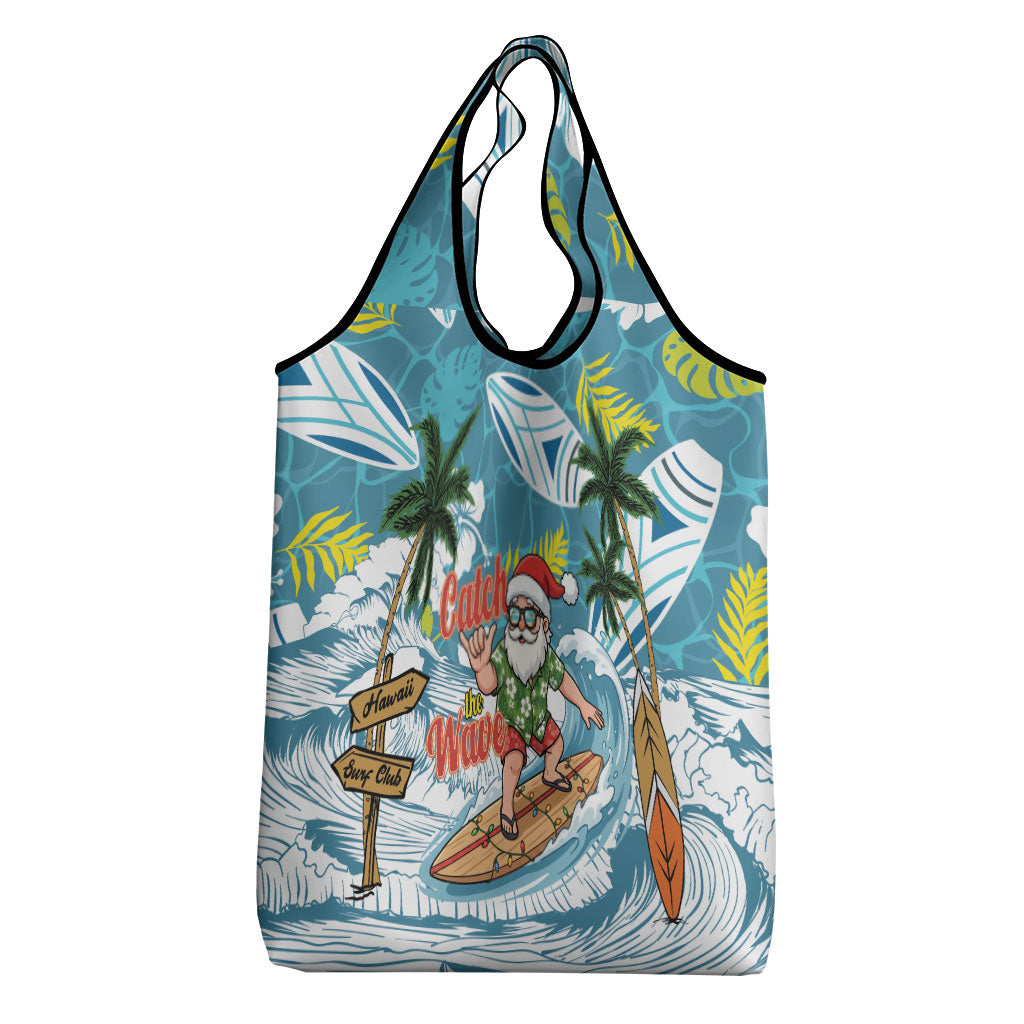 Hawaii Summer Christmas Grocery Bag Surfing Santa Shaka Catch The Wave