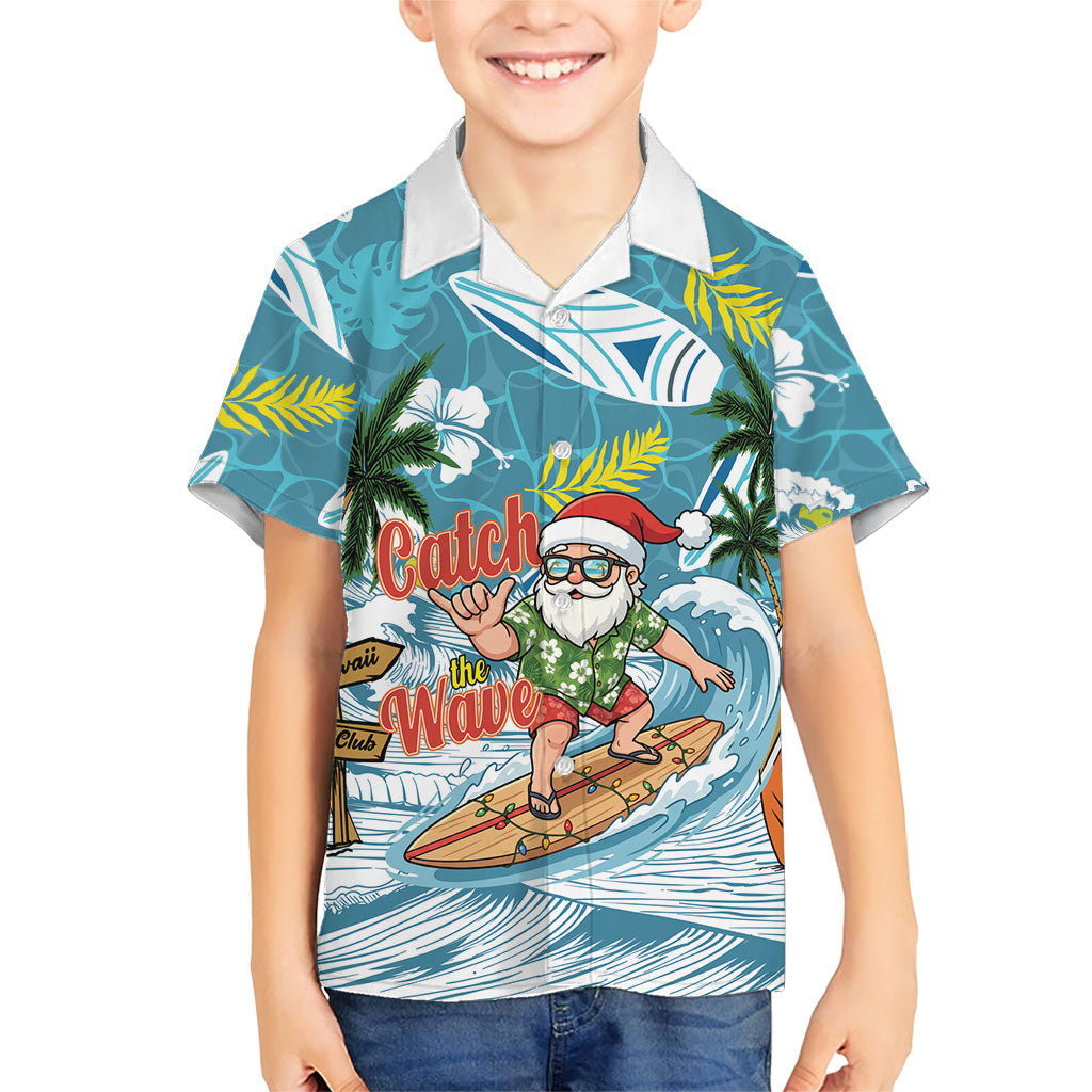 Hawaii Summer Christmas Hawaiian Shirt Surfing Santa Shaka Catch The Wave