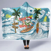 Hawaii Summer Christmas Hooded Blanket Surfing Santa Shaka Catch The Wave