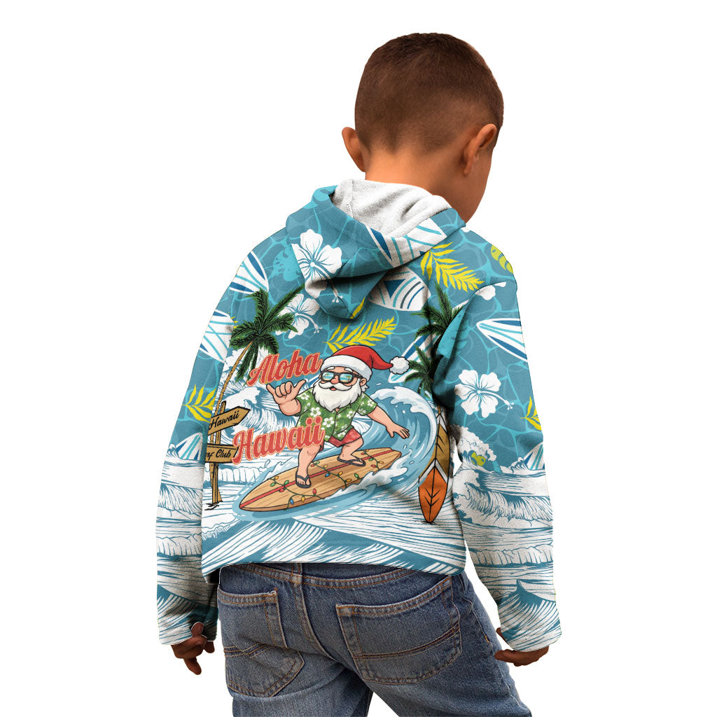 Hawaii Summer Christmas Kid Hoodie Surfing Santa Shaka Catch The Wave
