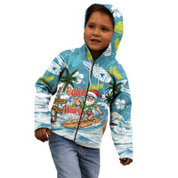 Hawaii Summer Christmas Kid Hoodie Surfing Santa Shaka Catch The Wave