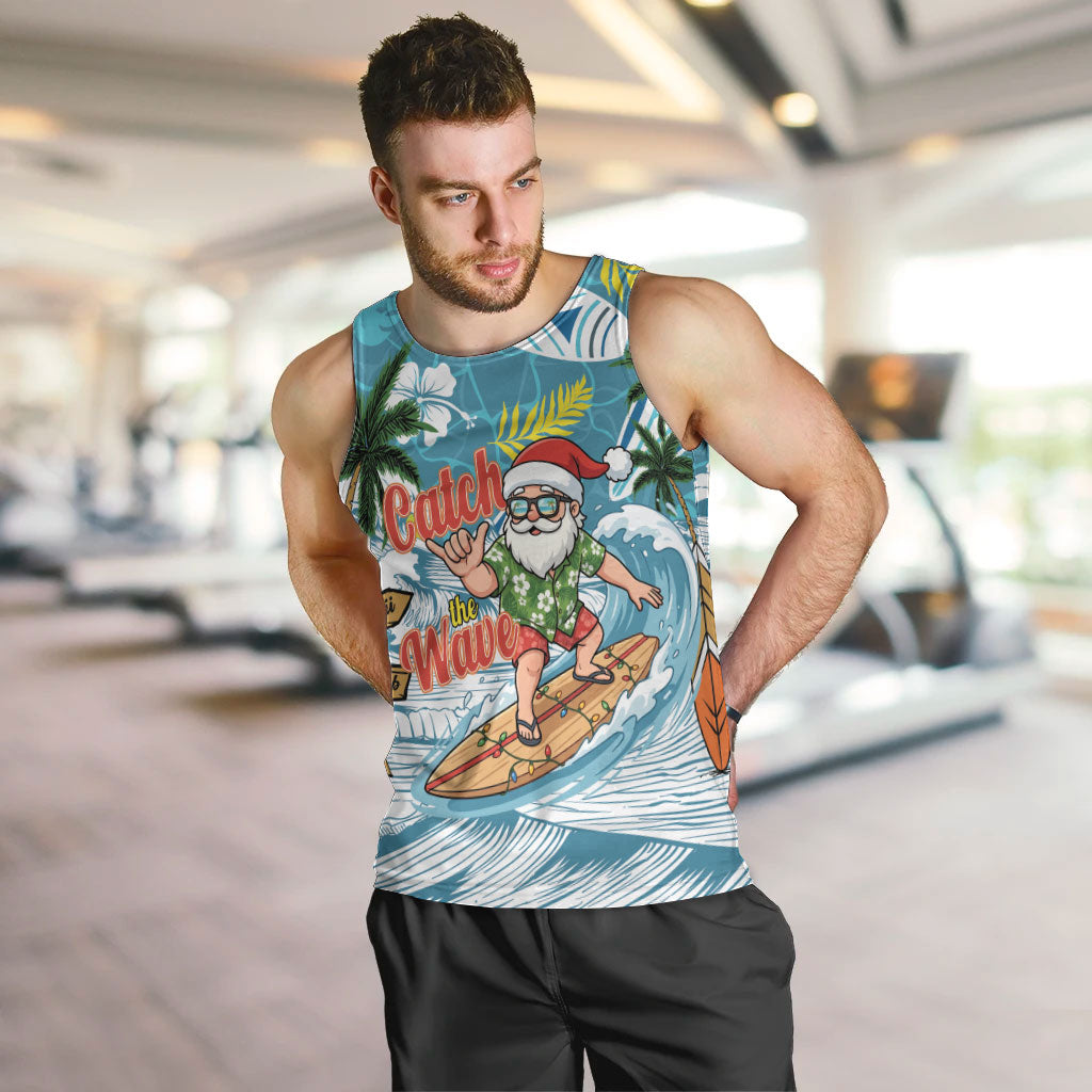 Hawaii Summer Christmas Men Tank Top Surfing Santa Shaka Catch The Wave
