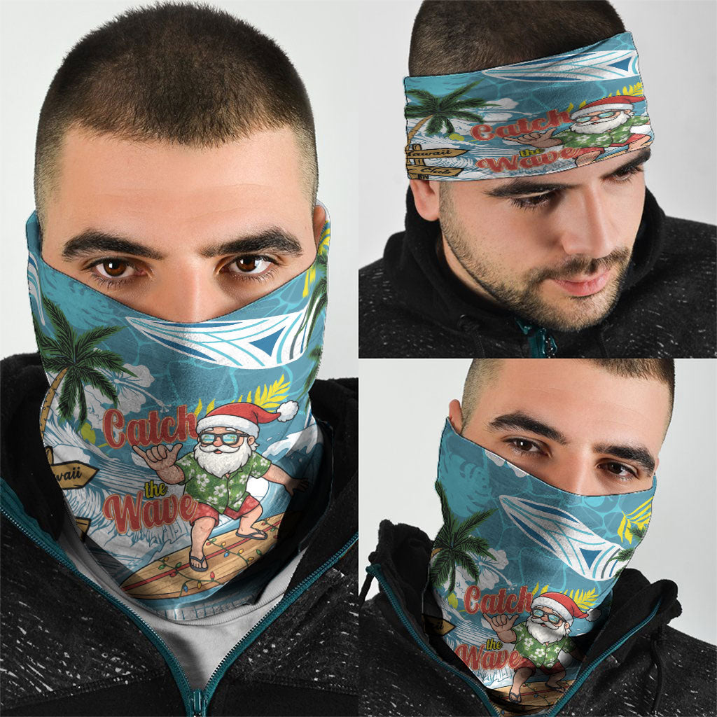 Hawaii Summer Christmas Neck Gaiter Surfing Santa Shaka Catch The Wave