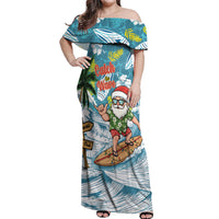 Hawaii Summer Christmas Off Shoulder Maxi Dress Surfing Santa Shaka Catch The Wave