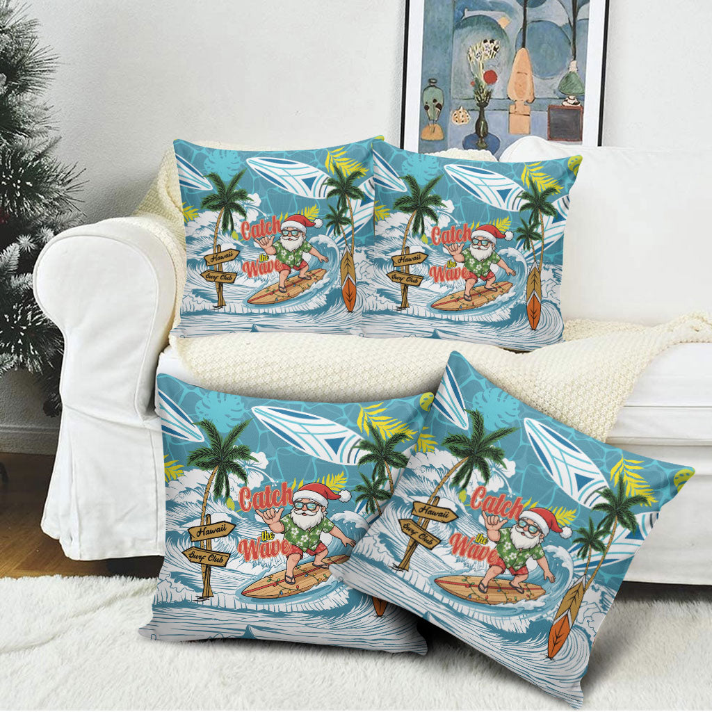 Hawaii Summer Christmas Pillow Cover Surfing Santa Shaka Catch The Wave
