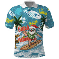 Hawaii Summer Christmas Polo Shirt Surfing Santa Shaka Catch The Wave