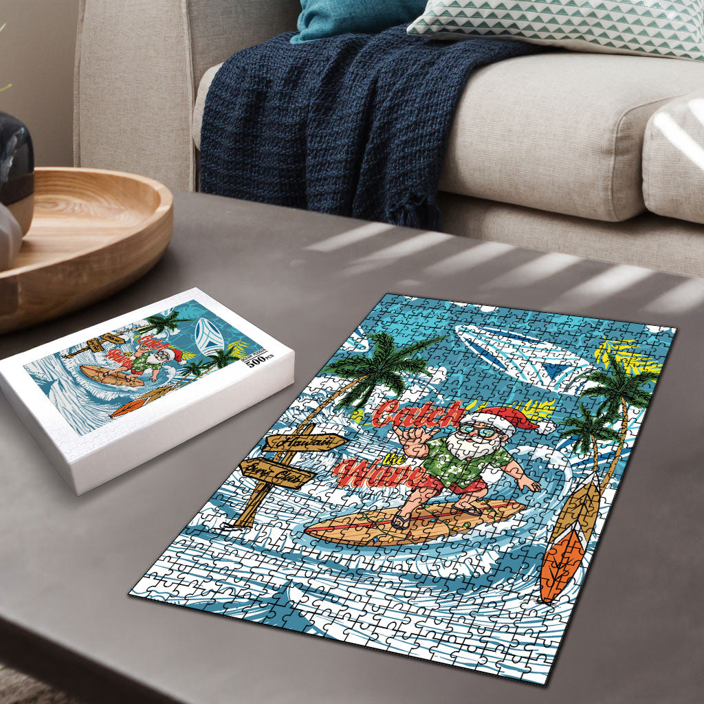 Hawaii Summer Christmas Puzzle Surfing Santa Shaka Catch The Wave