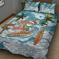 Hawaii Summer Christmas Quilt Bed Set Surfing Santa Shaka Catch The Wave