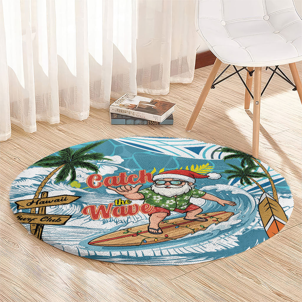 Hawaii Summer Christmas Round Carpet Surfing Santa Shaka Catch The Wave