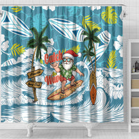 Hawaii Summer Christmas Shower Curtain Surfing Santa Shaka Catch The Wave