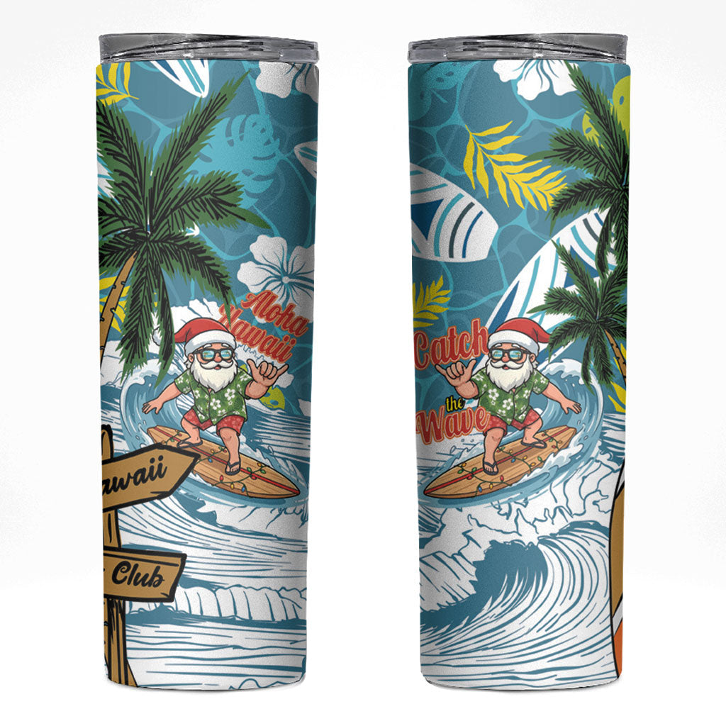 Hawaii Summer Christmas Skinny Tumbler Surfing Santa Shaka Catch The Wave