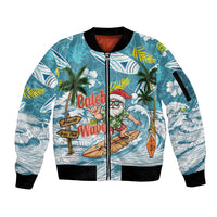 Hawaii Summer Christmas Sleeve Zip Bomber Jacket Surfing Santa Shaka Catch The Wave