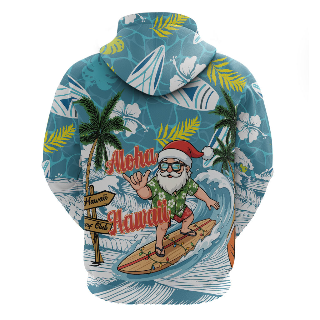 Hawaii Summer Christmas Zip Hoodie Surfing Santa Shaka Catch The Wave
