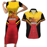 Papua New Guinea Rugby Custom Couples Matching Short Sleeve Bodycon Dress and Hawaiian Shirt Go PNG Hunters Polynesian Pattern LT14 Red - Polynesian Pride