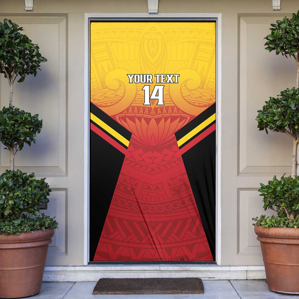 Papua New Guinea Rugby Custom Door Cover Go PNG Hunters Polynesian Pattern LT14 Red - Polynesian Pride