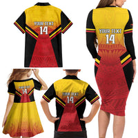 Papua New Guinea Rugby Custom Family Matching Long Sleeve Bodycon Dress and Hawaiian Shirt Go PNG Hunters Polynesian Pattern LT14 - Polynesian Pride