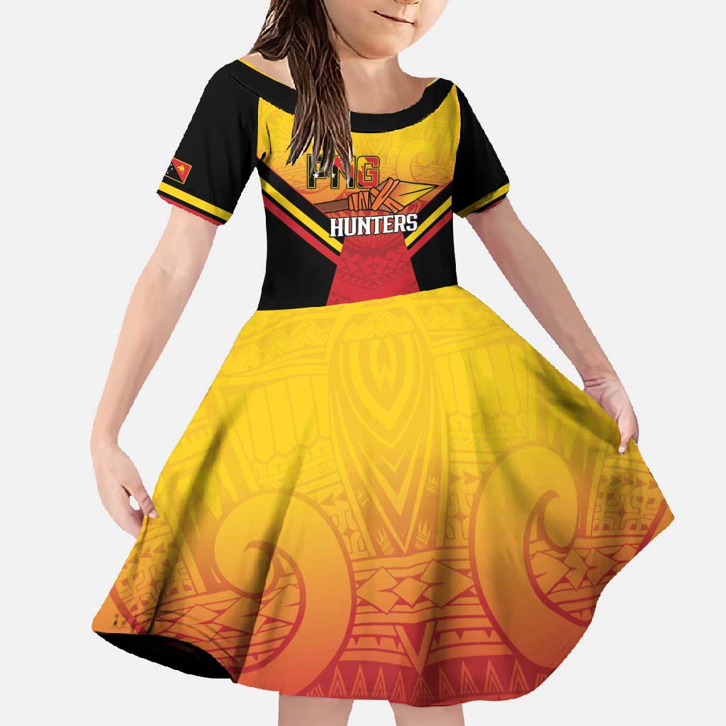 Papua New Guinea Rugby Custom Family Matching Mermaid Dress and Hawaiian Shirt Go PNG Hunters Polynesian Pattern LT14 Daughter's Dress Red - Polynesian Pride