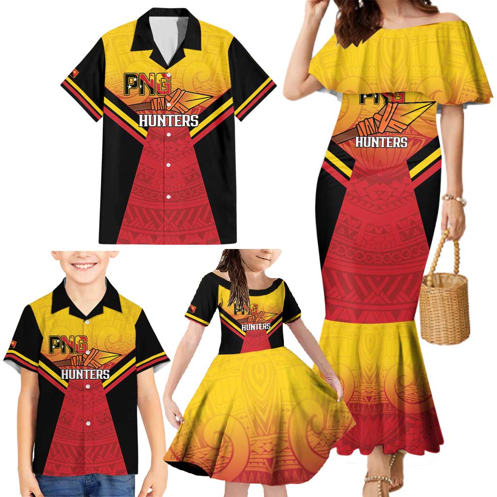 Papua New Guinea Rugby Custom Family Matching Mermaid Dress and Hawaiian Shirt Go PNG Hunters Polynesian Pattern LT14 - Polynesian Pride