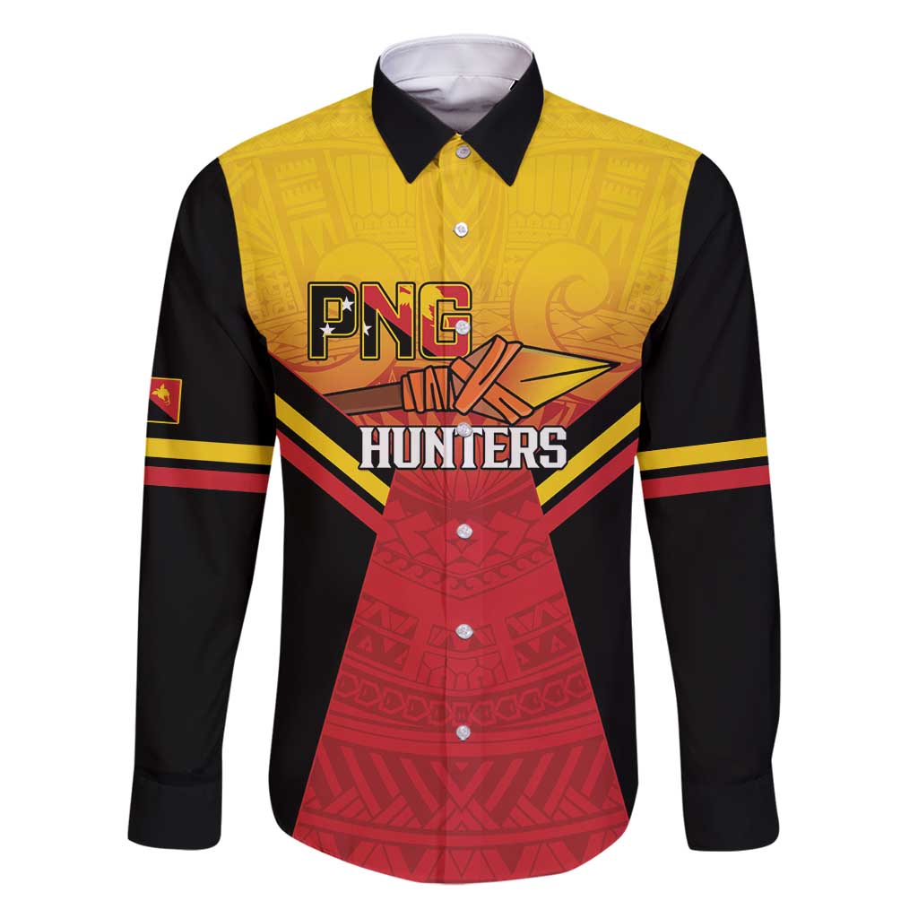 Papua New Guinea Rugby Custom Family Matching Mermaid Dress and Hawaiian Shirt Go PNG Hunters Polynesian Pattern LT14 Dad's Shirt - Long Sleeve Red - Polynesian Pride