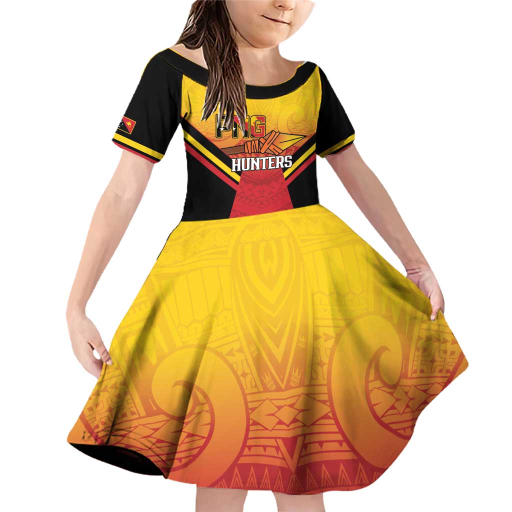 Papua New Guinea Rugby Custom Family Matching Off Shoulder Short Dress and Hawaiian Shirt Go PNG Hunters Polynesian Pattern LT14 Daughter's Dress Red - Polynesian Pride