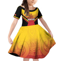 Papua New Guinea Rugby Custom Family Matching Off Shoulder Short Dress and Hawaiian Shirt Go PNG Hunters Polynesian Pattern LT14 Daughter's Dress Red - Polynesian Pride