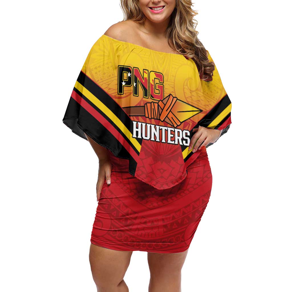 Papua New Guinea Rugby Custom Family Matching Off Shoulder Short Dress and Hawaiian Shirt Go PNG Hunters Polynesian Pattern LT14 Mom's Dress Red - Polynesian Pride