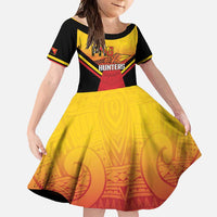 Papua New Guinea Rugby Custom Family Matching Short Sleeve Bodycon Dress and Hawaiian Shirt Go PNG Hunters Polynesian Pattern LT14 Daughter's Dress Red - Polynesian Pride