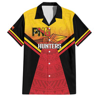 Papua New Guinea Rugby Custom Family Matching Short Sleeve Bodycon Dress and Hawaiian Shirt Go PNG Hunters Polynesian Pattern LT14 Dad's Shirt - Short Sleeve Red - Polynesian Pride