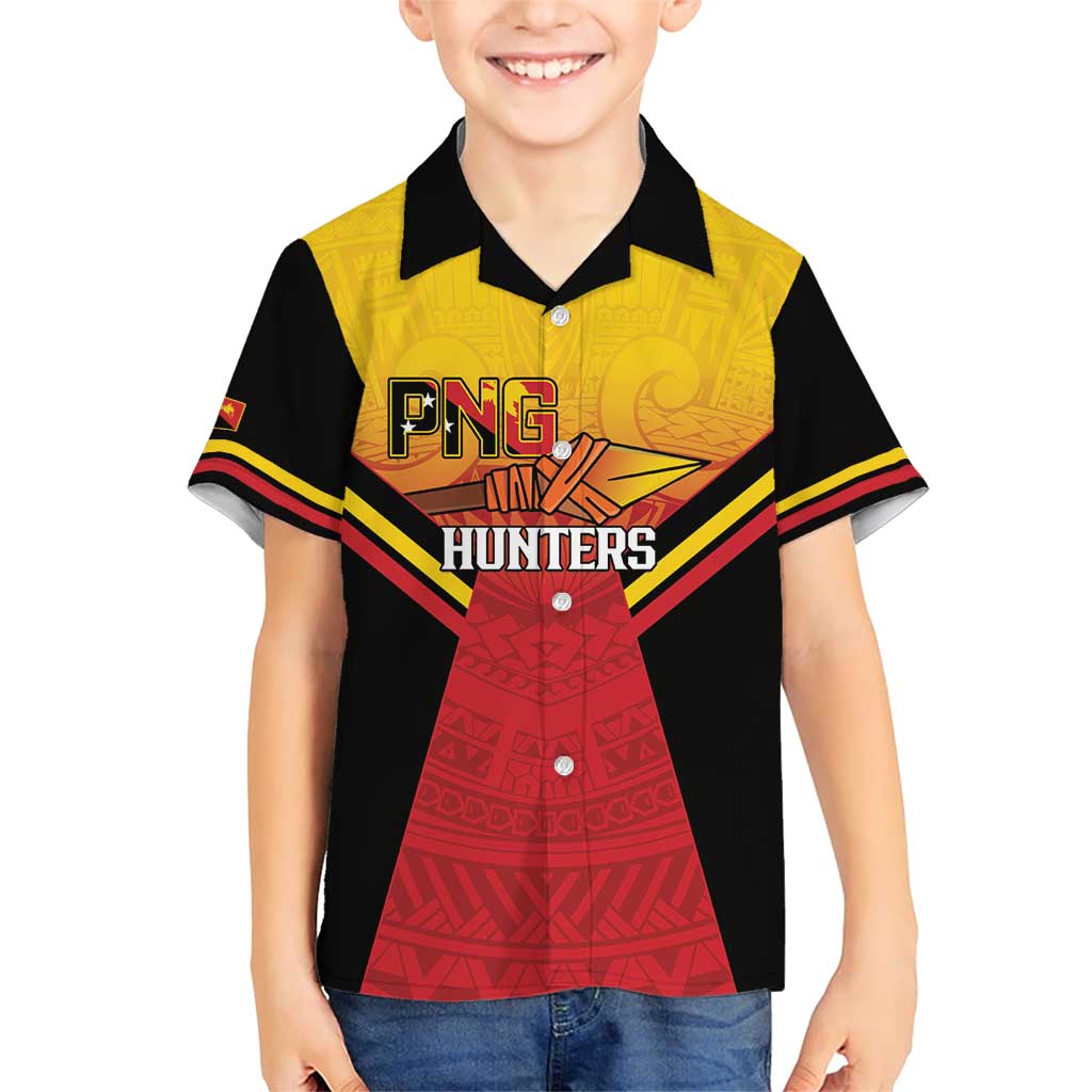 Papua New Guinea Rugby Custom Family Matching Short Sleeve Bodycon Dress and Hawaiian Shirt Go PNG Hunters Polynesian Pattern LT14 Son's Shirt Red - Polynesian Pride