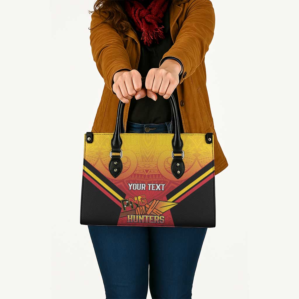 Papua New Guinea Rugby Custom Leather Bag Go PNG Hunters Polynesian Pattern - Polynesian Pride