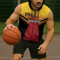 Papua New Guinea Rugby Custom Sleeveless Zip Hoodie Go PNG Hunters Polynesian Pattern - Polynesian Pride